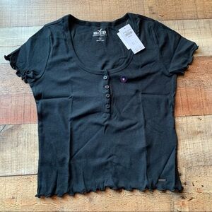 Hollister crop top tee with ruffle lattice stitch